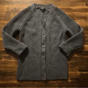 Talbots Women's Small Cardigan Sweater Merino Wool Rib Knit 3/4 Sleeve Button Up